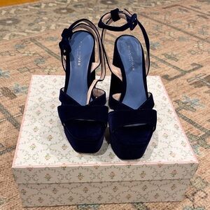 Hill House Party Platform Heels Midnight Blue Velvet | Size 8 NWT